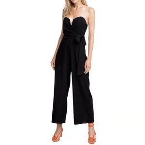 ASTR the Label Revolve Black Strapless Wide Leg Jumpsuit with Bow Accent M